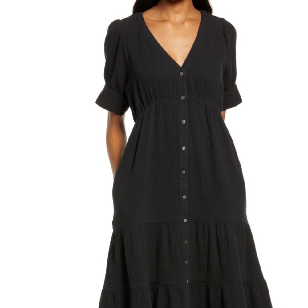 Lightspun Tiered Button Front Midi Dress